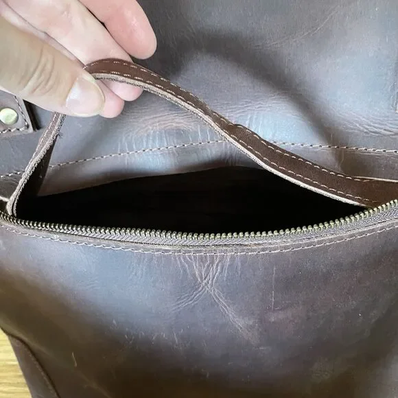 Unbranded Brown Leather Zip Laptop Oversized bag Brown - Picture 6 of 13